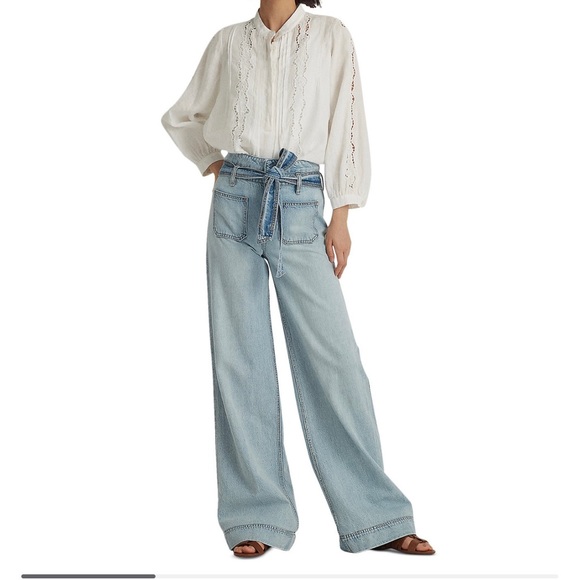 Lauren by Ralph Lauren Belted High-Rise Wide-Leg Jeans - Picture 1 of 8